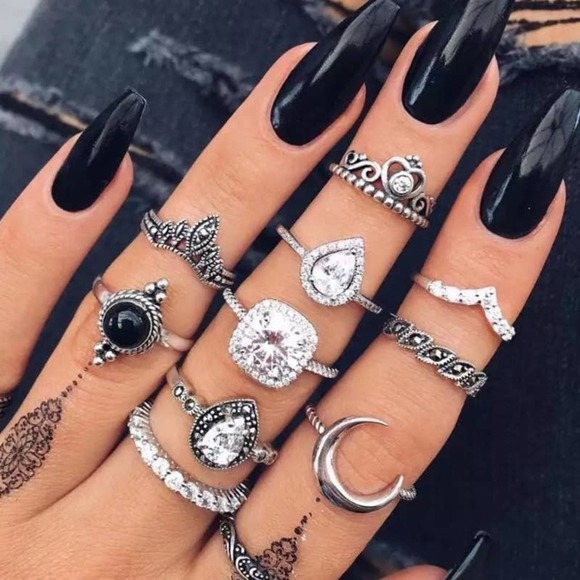 11 Piece Black Onyx Midi Ring Set - Picture 1 of 7